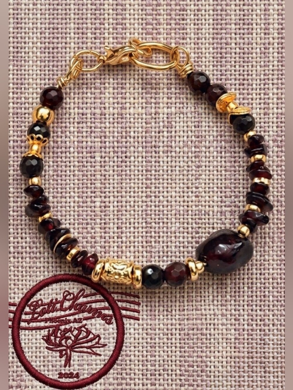 Natural Garnet In Feminine Dainty Gold Plated Bracelet